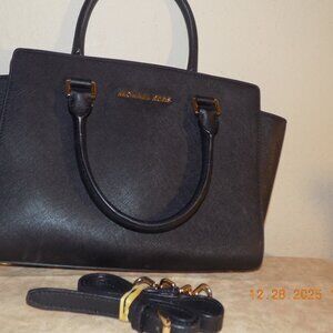 Michael Kors Black Leather Satchel 2 Way, Short Handles, Long Strap